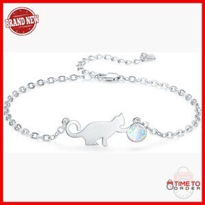 Gold Plated Cat Charm Bracelet Hypoallergenic Adjustable Opal Jewelry